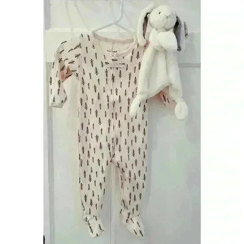 BNWT Mary Meyer White Bunny Lovey and New Footed  Baby Onesie 9m